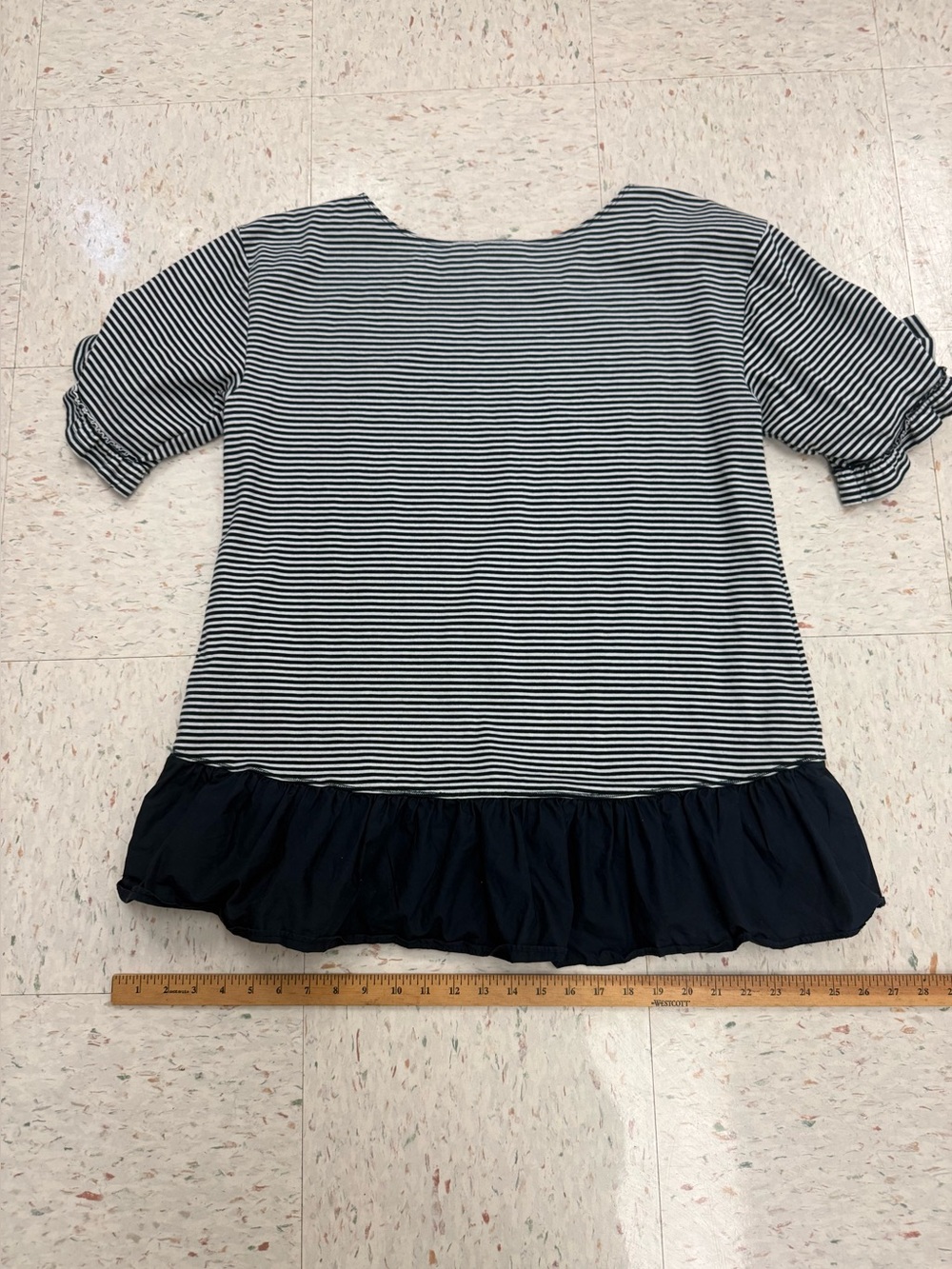 Maeve Anthropologie Preppy Nautical Navy & White Striped Ruffle-Hem Tunic